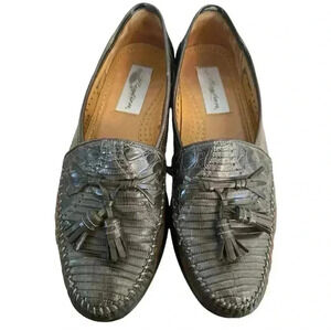 Mezlan Mens Gray Lizard Leather Tassel Front Loafer Shoe